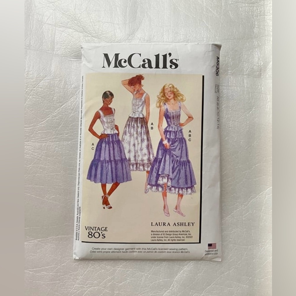 McCalls 8306 Vintage Retro 80s Top Skirts Laura Ashley Pattern Misses Size 6-14